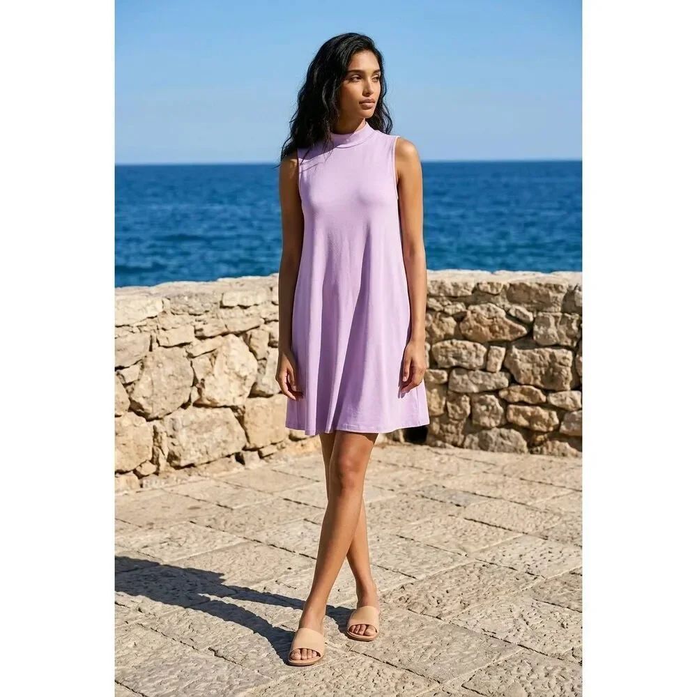 🔹️Pink Rose Mauve High Neck Sleeveless Dress XSmall